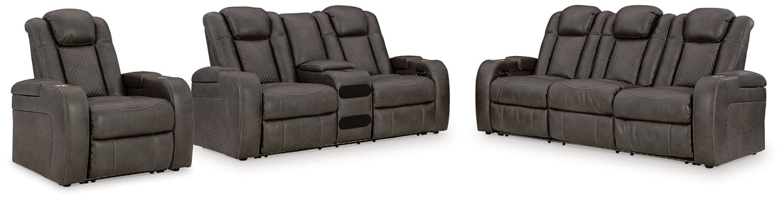 Fyne-Dyme Sofa, Loveseat and Recliner in Shadow - PKG016477