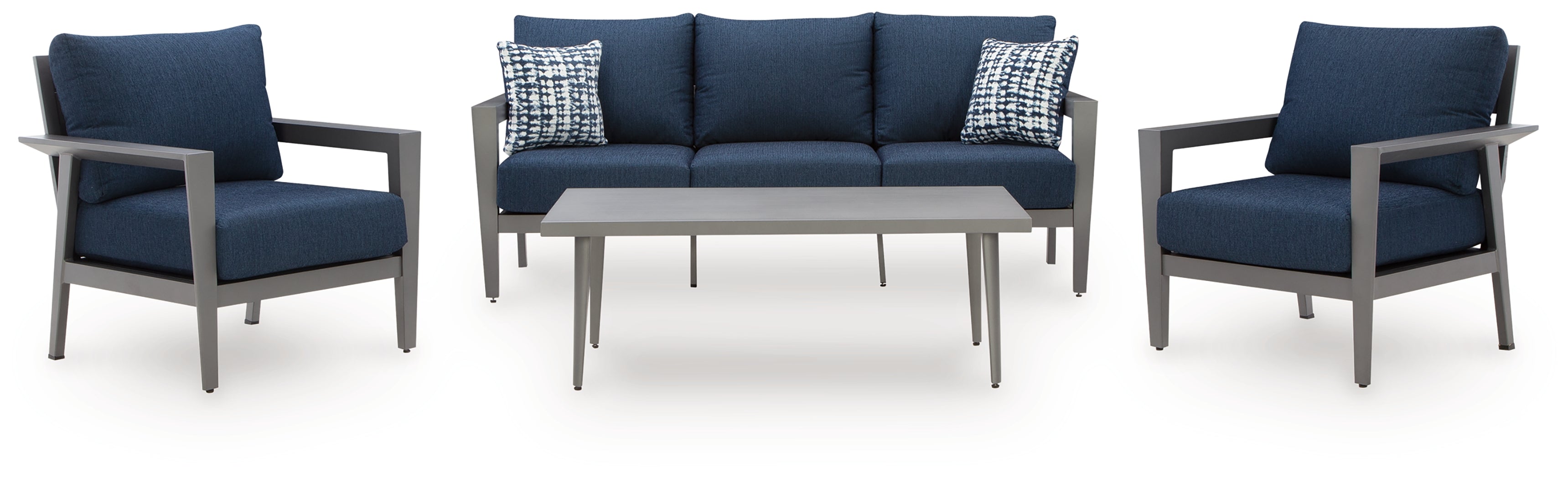 Gali Gray/Blue Outdoor Sofa/Chairs/Table Set (Set of 4) - P275-081