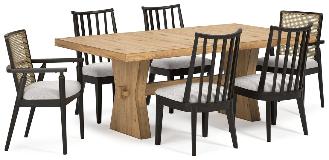 Galliden Dining Table and 6 Chairs in Light Brown from Ashley - Luna Furniture