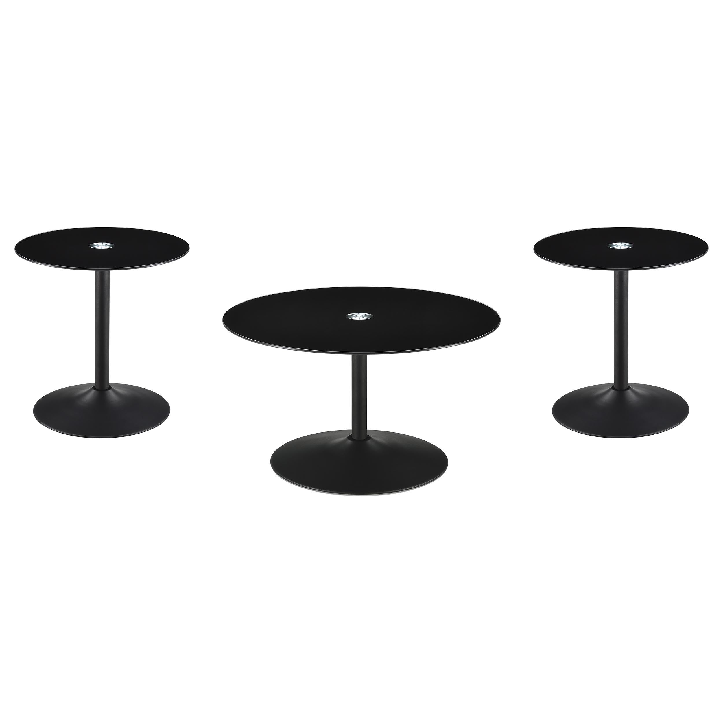 Ganso 3-piece Round Glass Top Coffee and End Table Set Black - 709688-S3