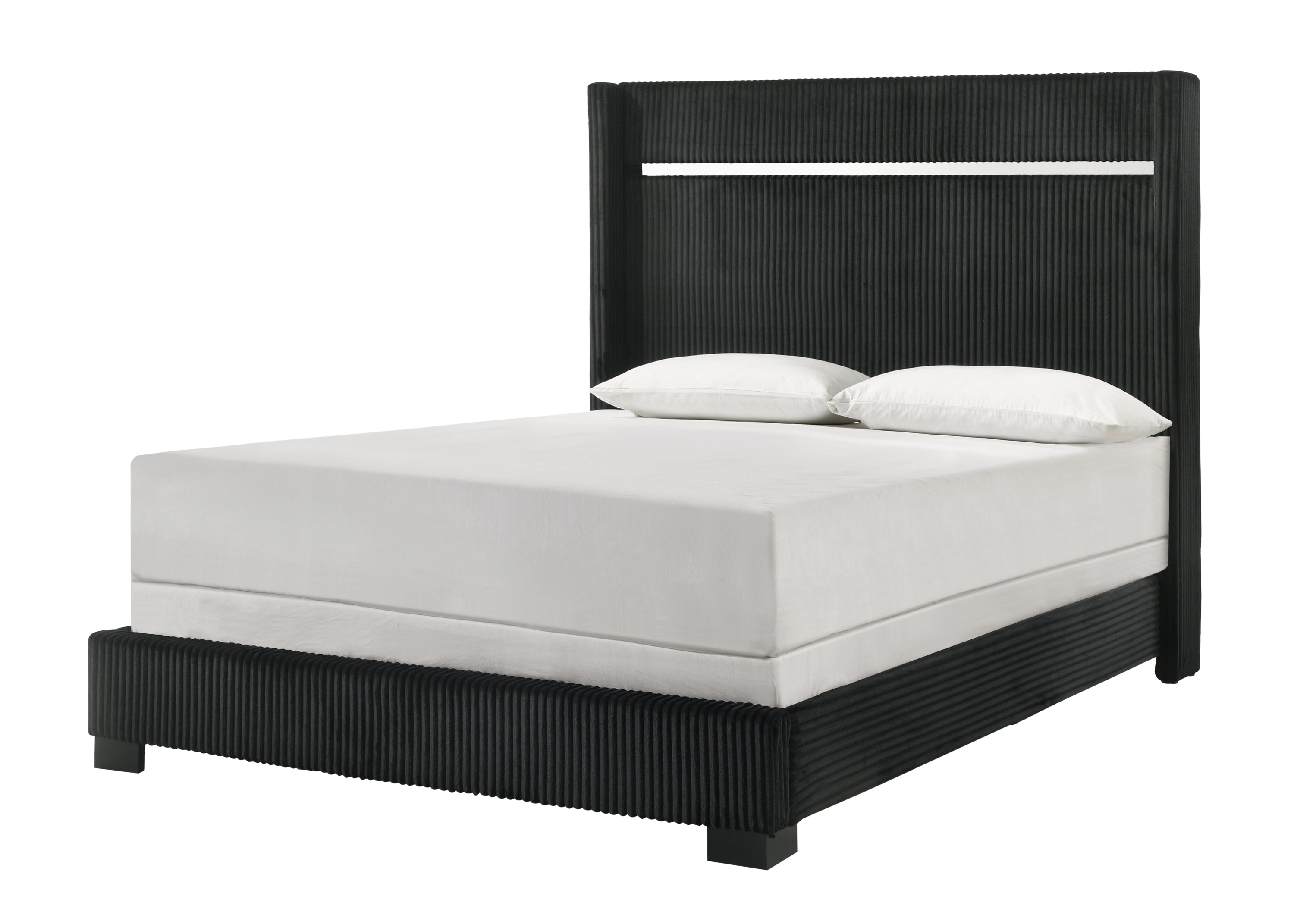 Gennro Black Corduroy King Upholstered Panel Bed - SET | B9295-K-HBFB | B9295-KQ-RAIL - Bien Home Furniture &amp; Electronics