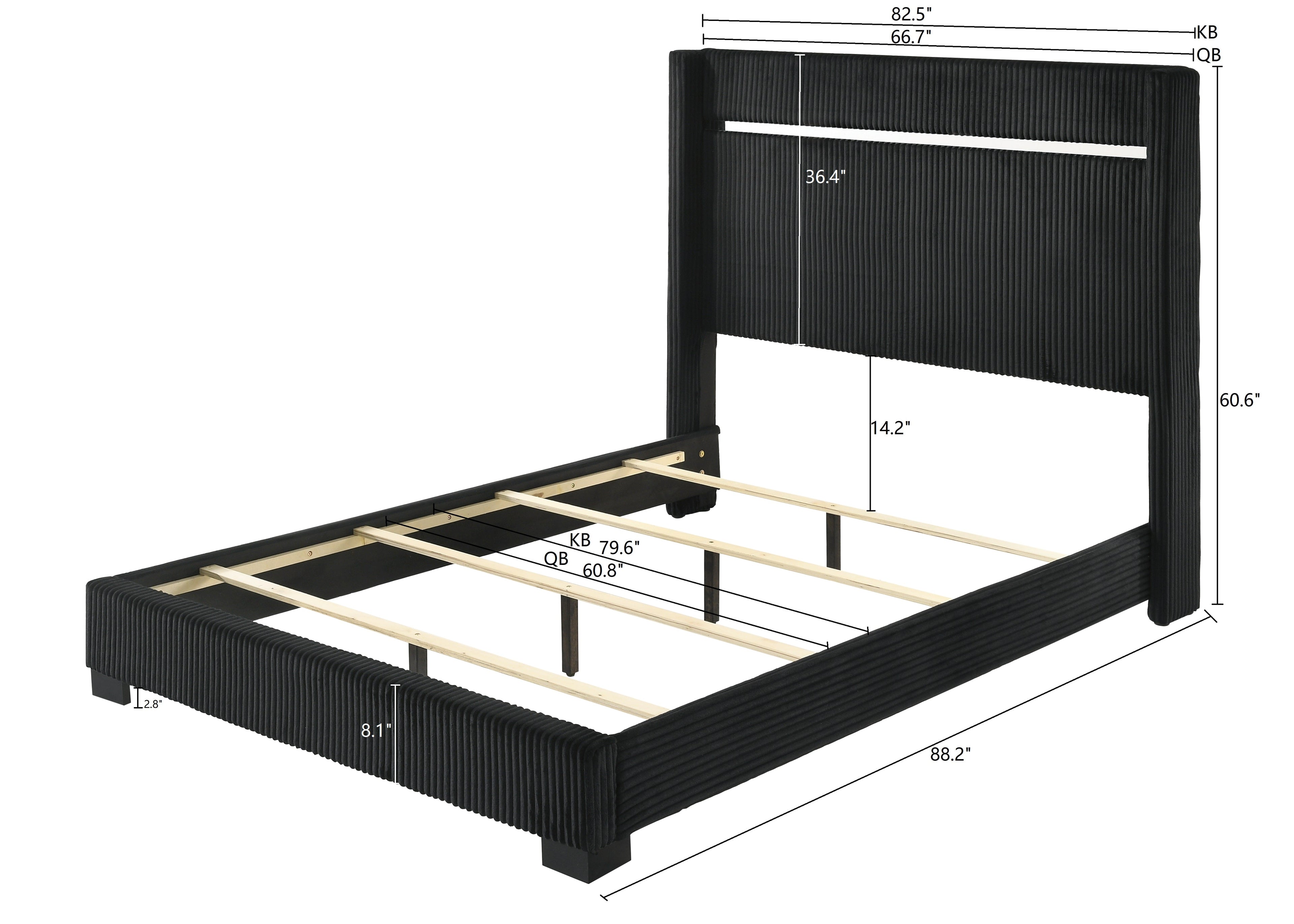 Gennro Black Corduroy King Upholstered Panel Bed - SET | B9295-K-HBFB | B9295-KQ-RAIL - Bien Home Furniture & Electronics
