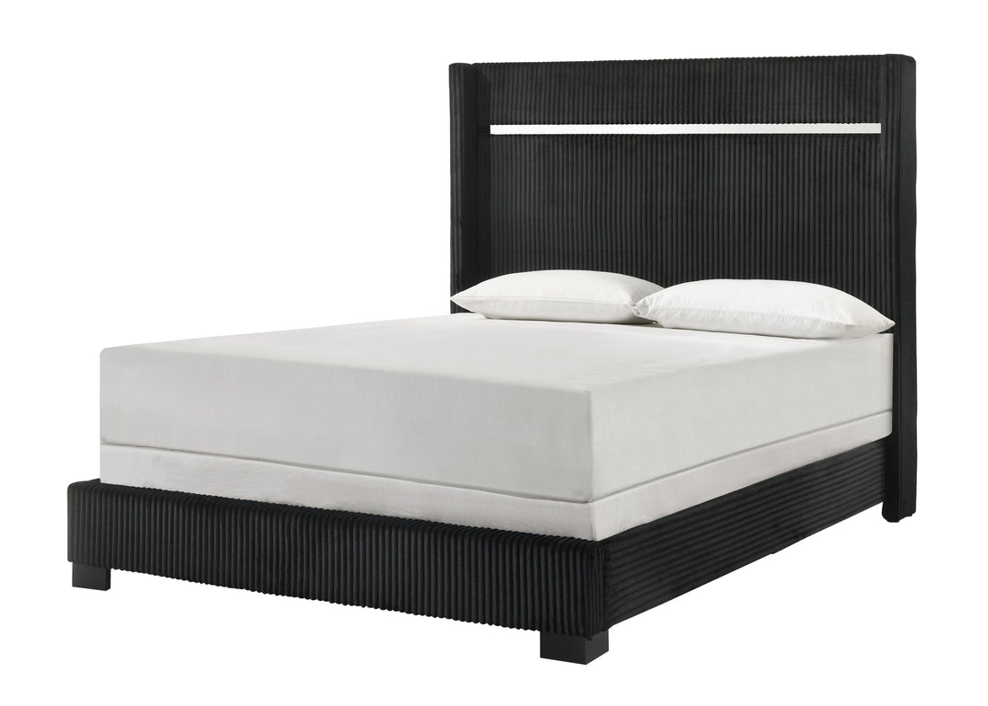 Gennro Black Corduroy Upholstered Panel Bedroom Set - SET | B9295-Q-HBFB | B9295-KQ-RAIL | B9295-2 | B9295-4 - Bien Home Furniture &amp; Electronics