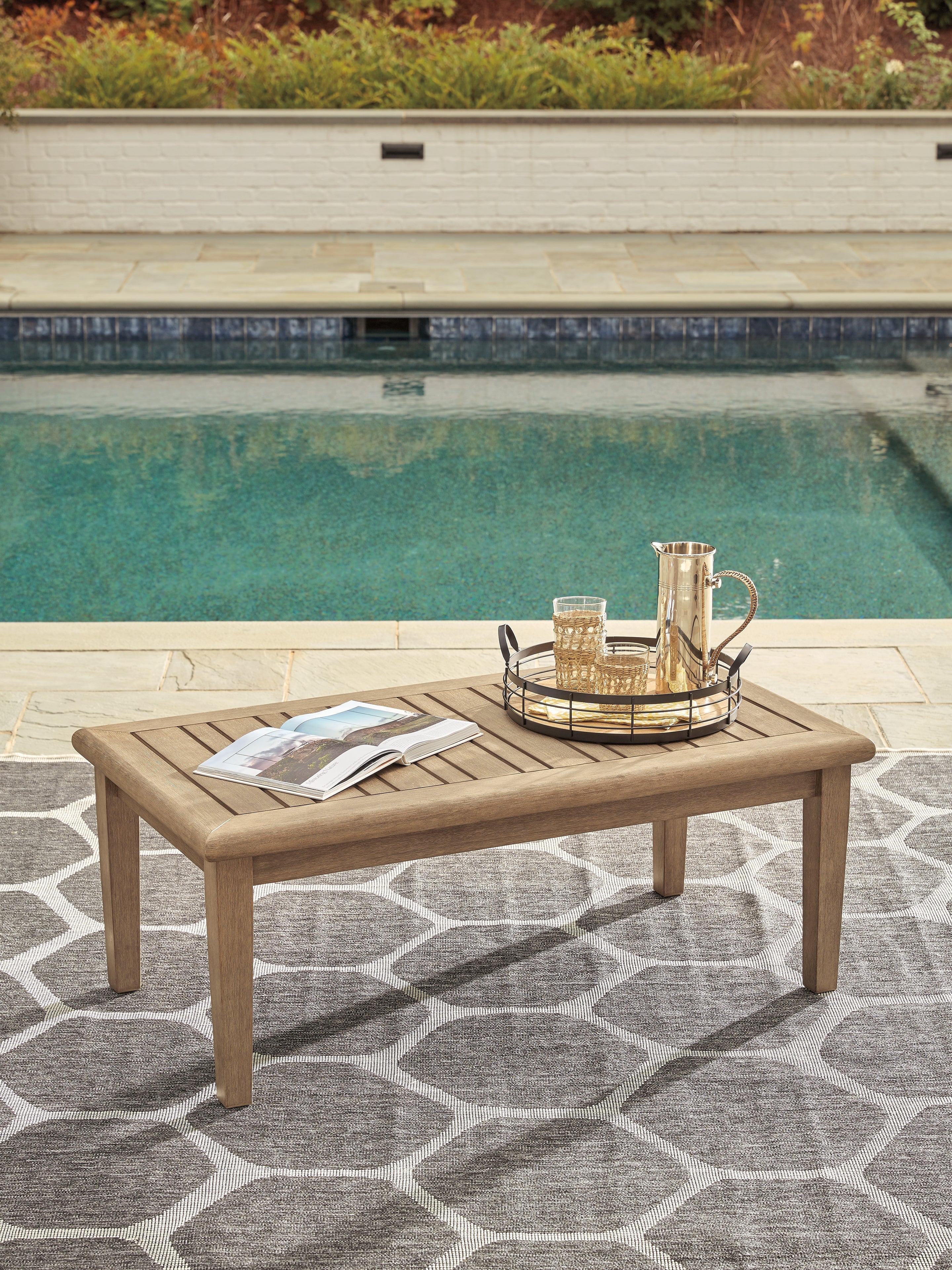 Gerianne Outdoor Coffee Table with 2 End Tables in Grayish Brown - PKG008818