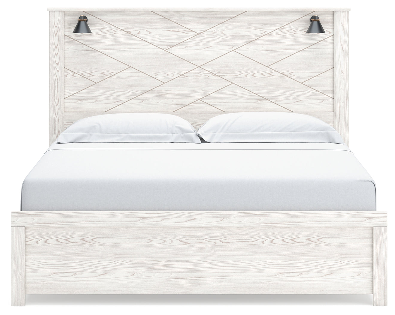 Gerridan King Panel Bed with Mirrored Dresser and 2 Nightstands in White/Gray from Ashley - Luna Furniture
