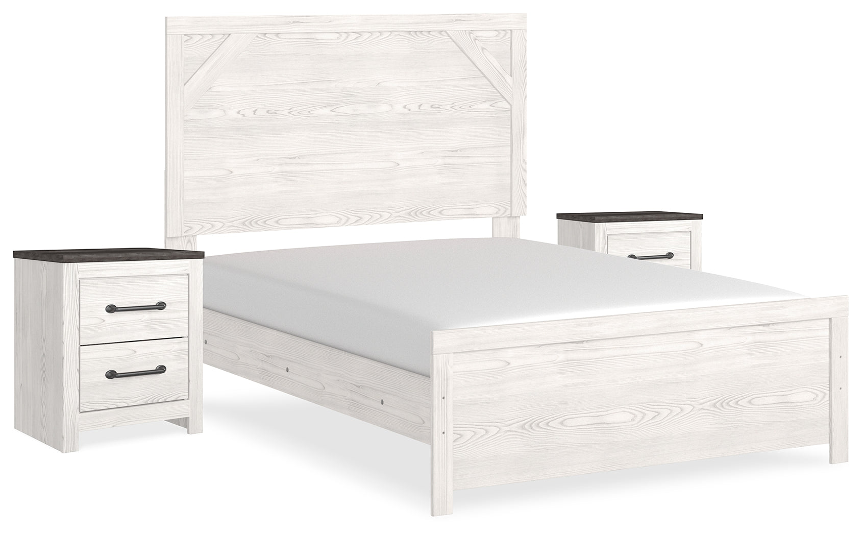 Gerridan White/Gray Full Panel Bed and 2 Nightstands - B1190B12