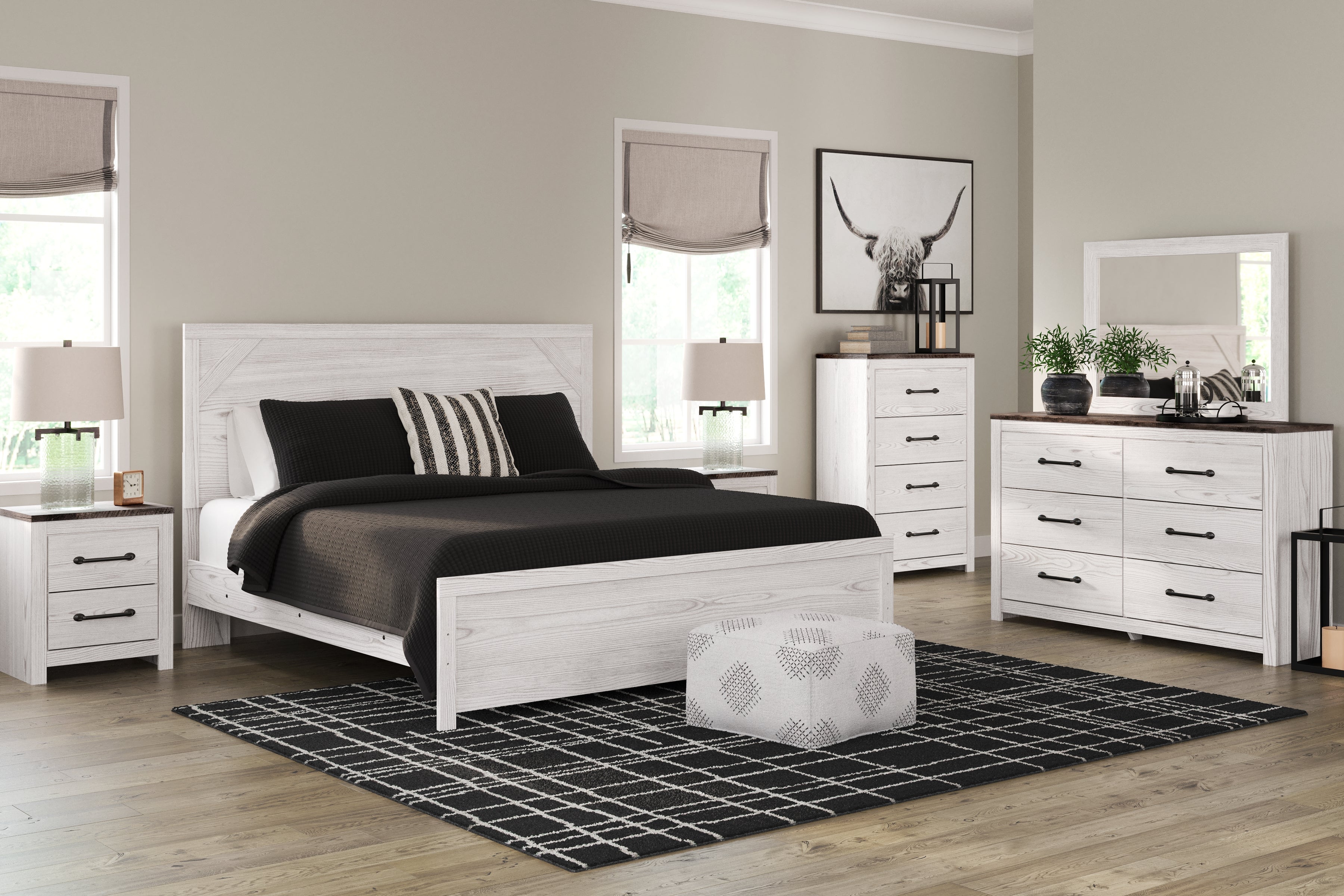 Gerridan White/Gray King Panel Bed, Dresser, Chest and 2 Nightstands - B1190B27
