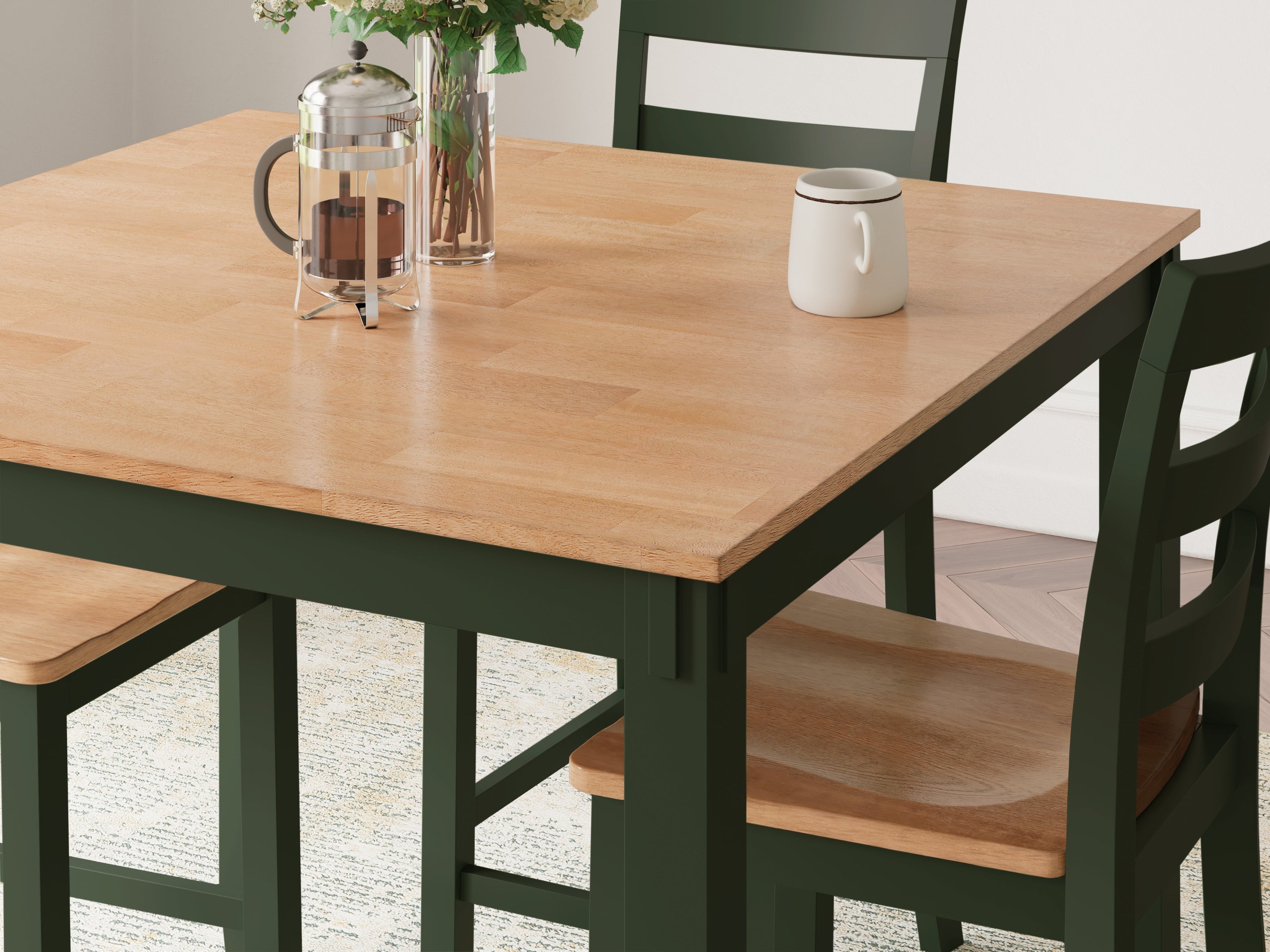 Gesthaven Natural/Green Counter Height Dining Table and 4 Barstools (Set of 5) - D401-223