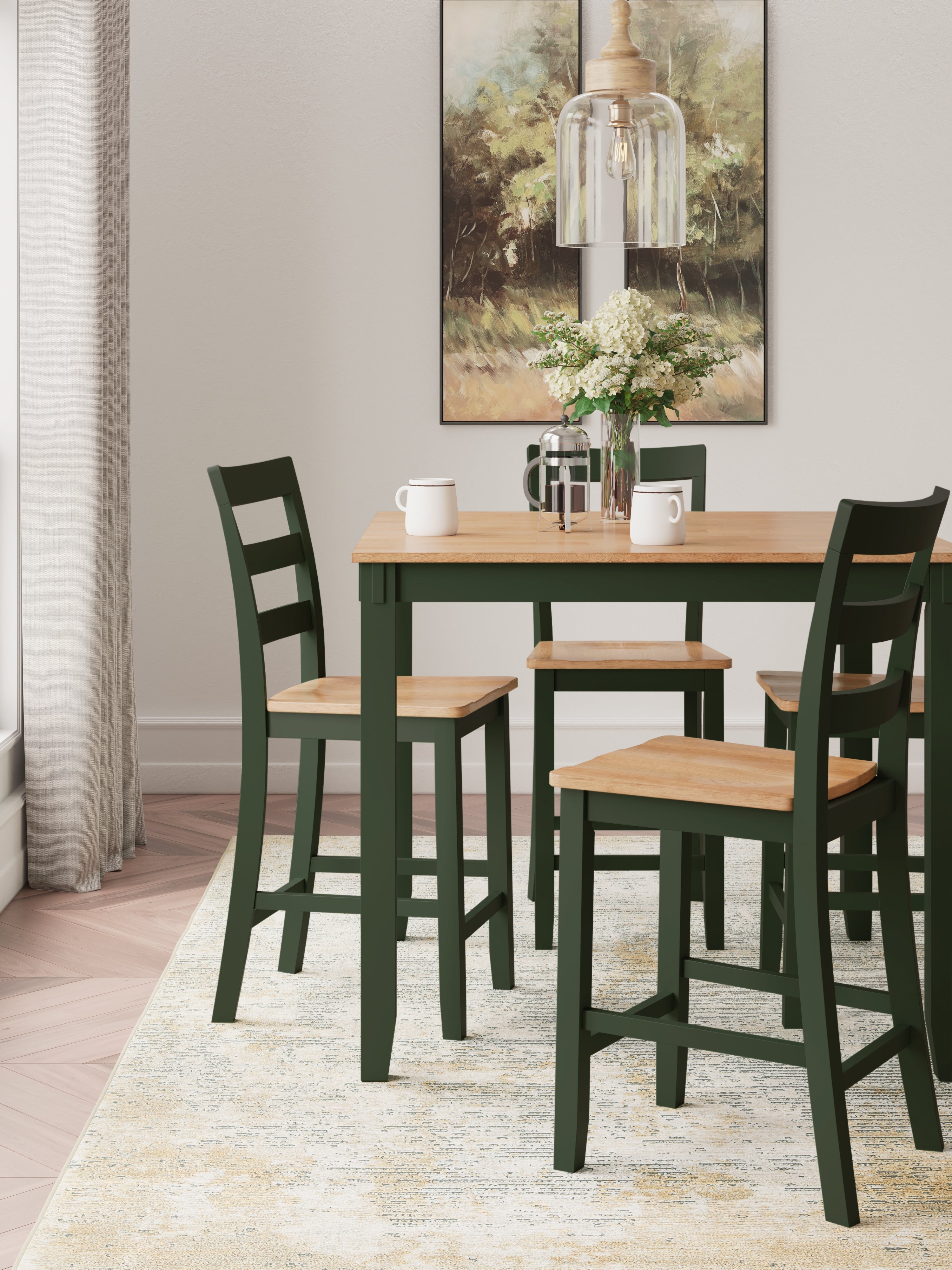 Gesthaven Natural/Green Counter Height Dining Table and 4 Barstools (Set of 5) - D401-223