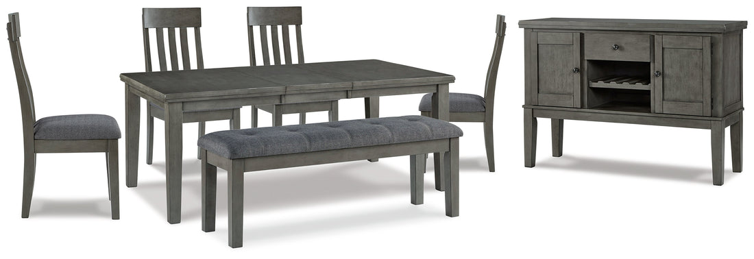 Gray Hallanden Dining Table and 4 Chairs and Bench with Storage - PKG010487