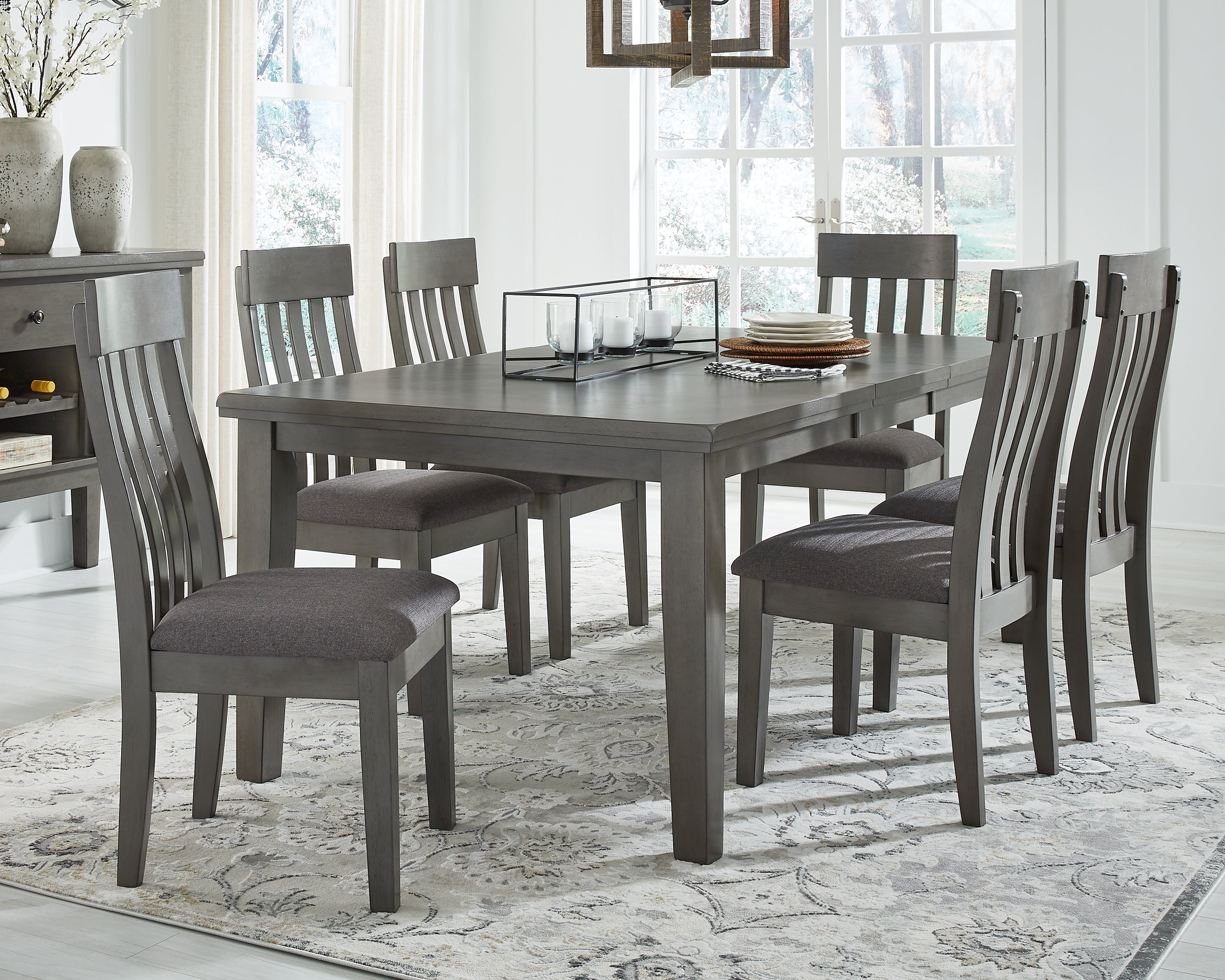 Gray Hallanden Dining Table and 6 Chairs - PKG010484