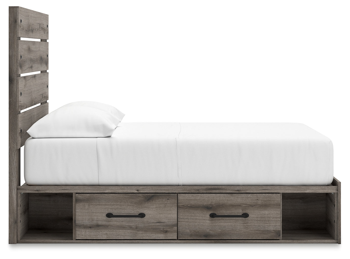 Graystorm Full Panel Bed with Storage with Mirrored Dresser and Nightstand in Brown Gray from Ashley - Luna Furniture