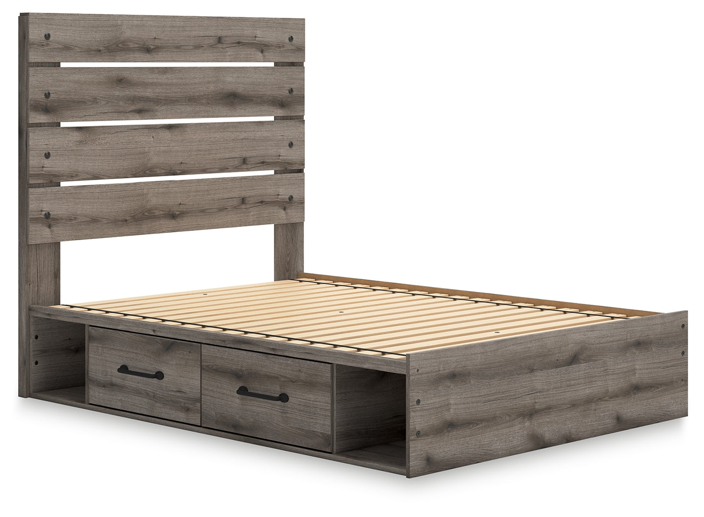 Graystorm Full Panel Bed with Storage with Mirrored Dresser, Chest and 2 Nightstands in Brown Gray from Ashley - Luna Furniture