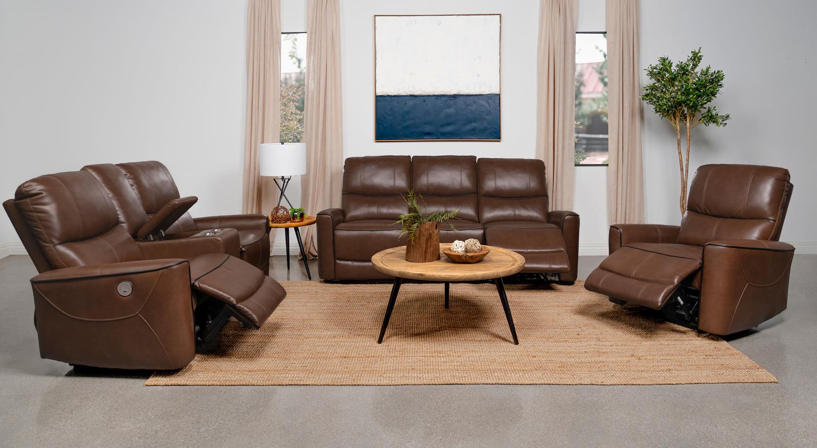 Greenfield Saddle Brown 3-Piece Upholstered Power Reclining Living Room Set from Coaster - Luna Furniture