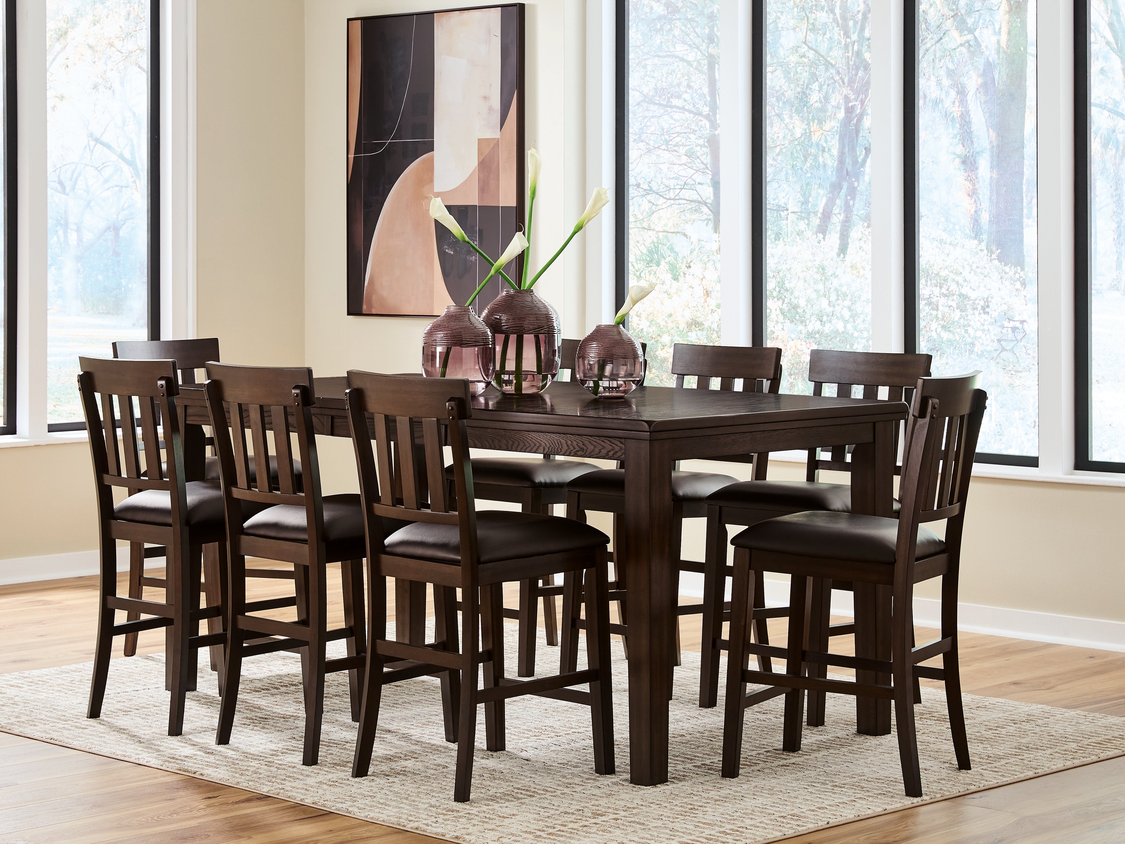 Haddigan Counter Height Dining Table and 8 Barstools in Dark Brown from Ashley - Luna Furniture