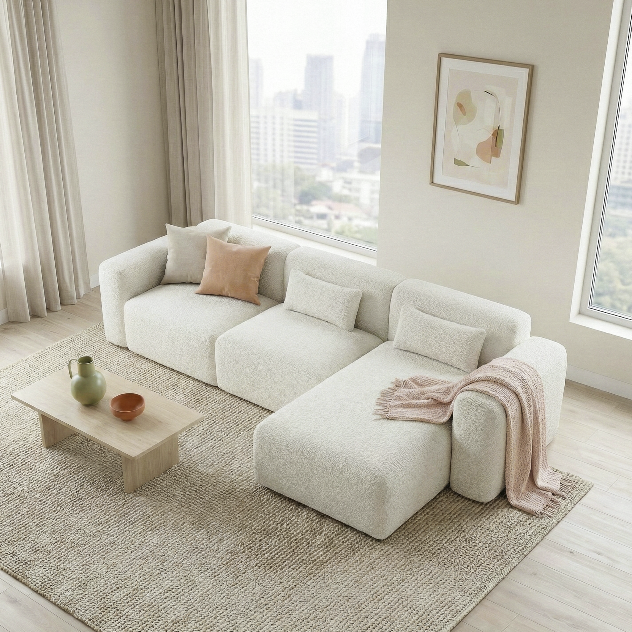 Haledon 3-Piece Sand Boucle Right Sectional Sofa - SEC04504002