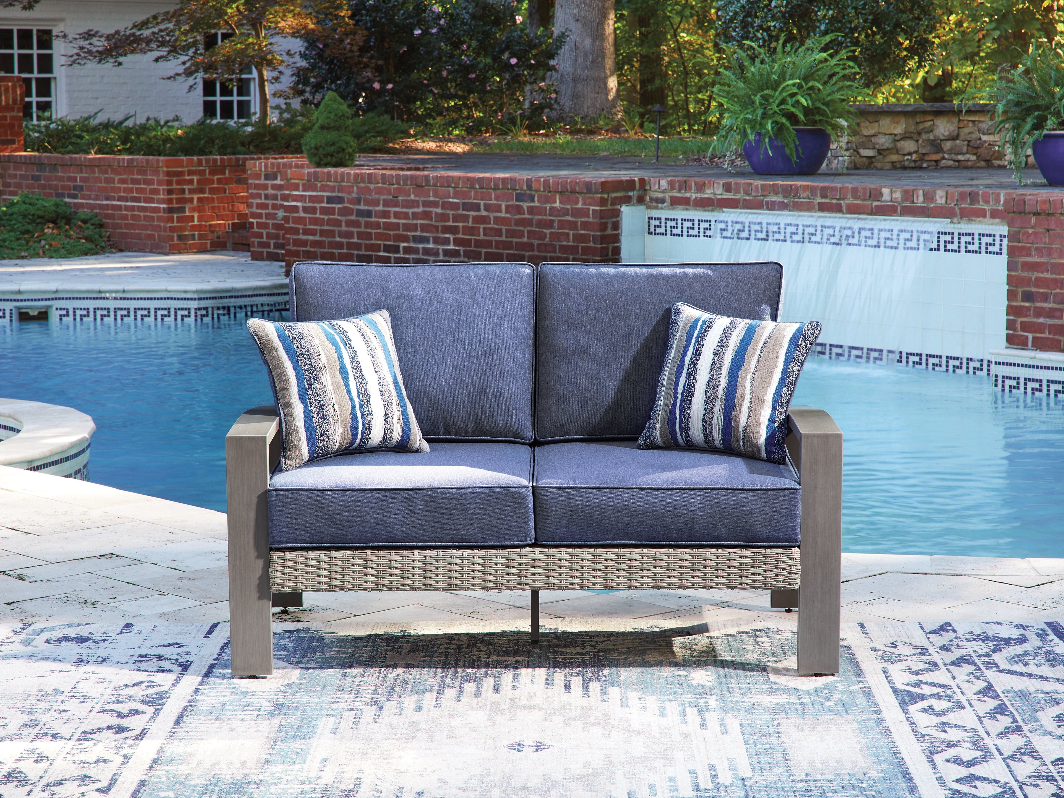 Half Moon Beach Blue/Gray Outdoor Loveseat with Cushion - PCP418-835