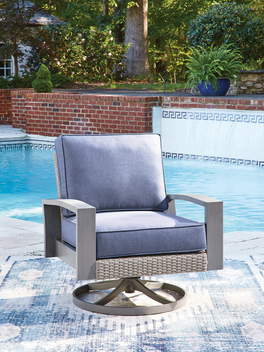 Half Moon Beach Blue/Gray Outdoor Swivel Lounge Chair with Cushion - PCP418-821
