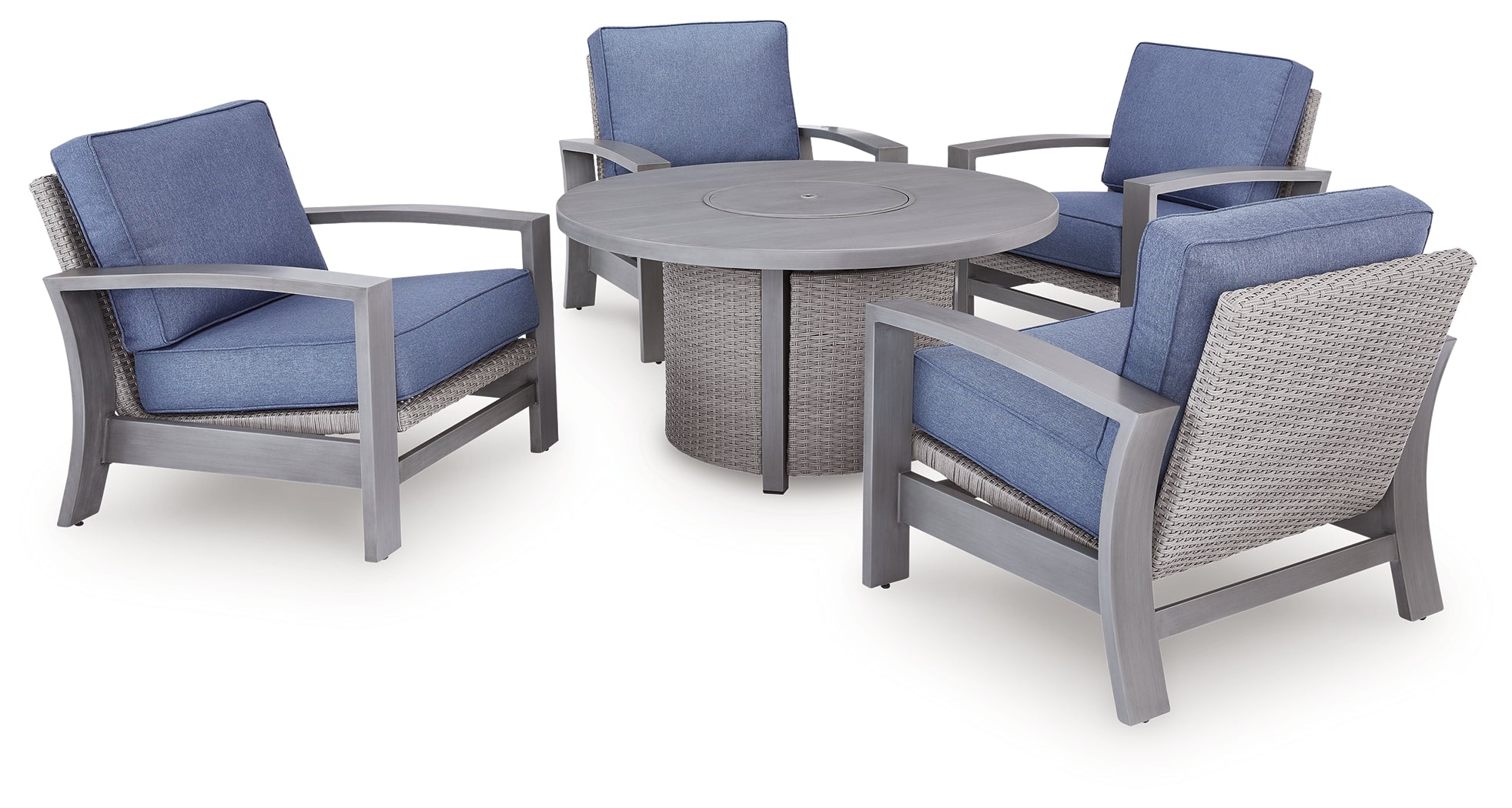 Half Moon Beach Outdoor Fire Pit Table and 4 Chairs in Gray from Ashley - Luna Furniture