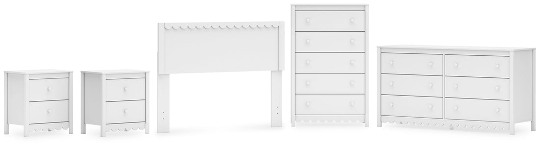 Hallityn Full Panel Headboard with Dresser, Chest and 2 Nightstands in White - PKG019034