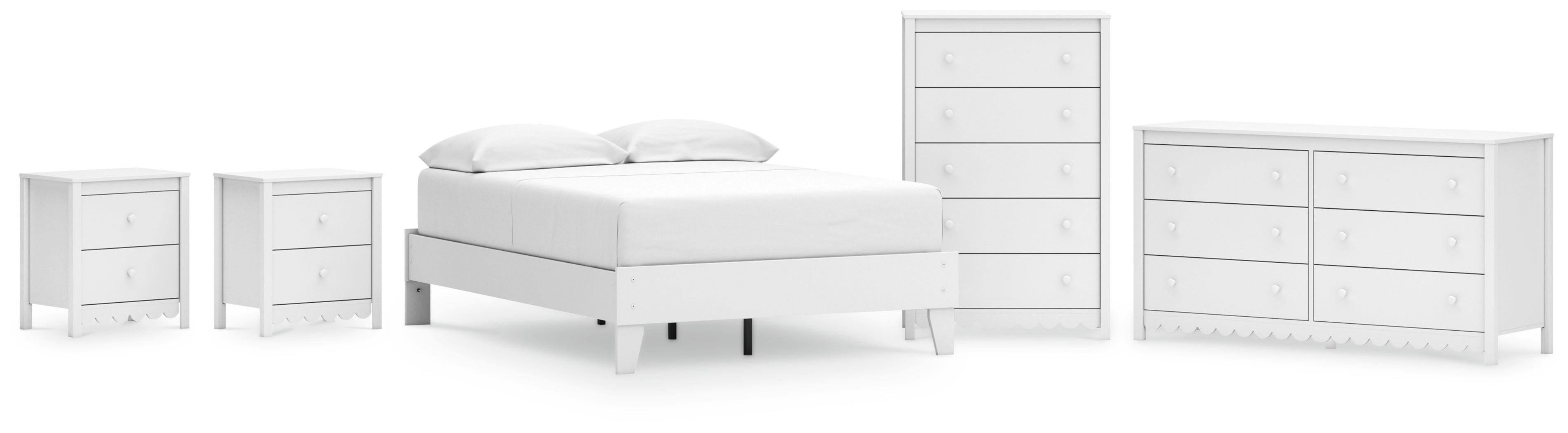 Hallityn Full Platform Bed with Dresser, Chest and 2 Nightstands in White - PKG019024
