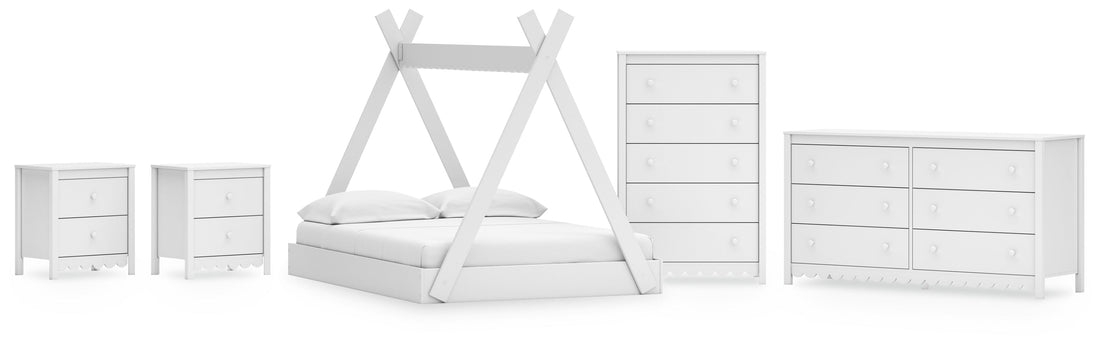 Hallityn Full Tent Bed with Dresser, Chest and 2 Nightstands in White - PKG019029