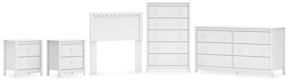 Hallityn Twin Panel Headboard with Dresser, Chest and 2 Nightstands in White - PKG019032