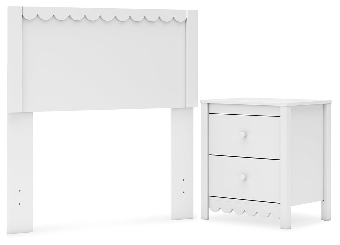 Hallityn Twin Panel Headboard with Nightstand in White - PKG018965