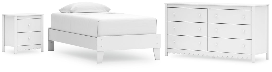 Hallityn Twin Platform Bed with Dresser and Nightstand in White - PKG018813