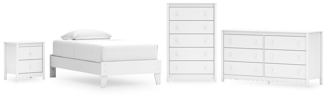 Hallityn Twin Platform Bed with Dresser, Chest and Nightstand in White - PKG018815