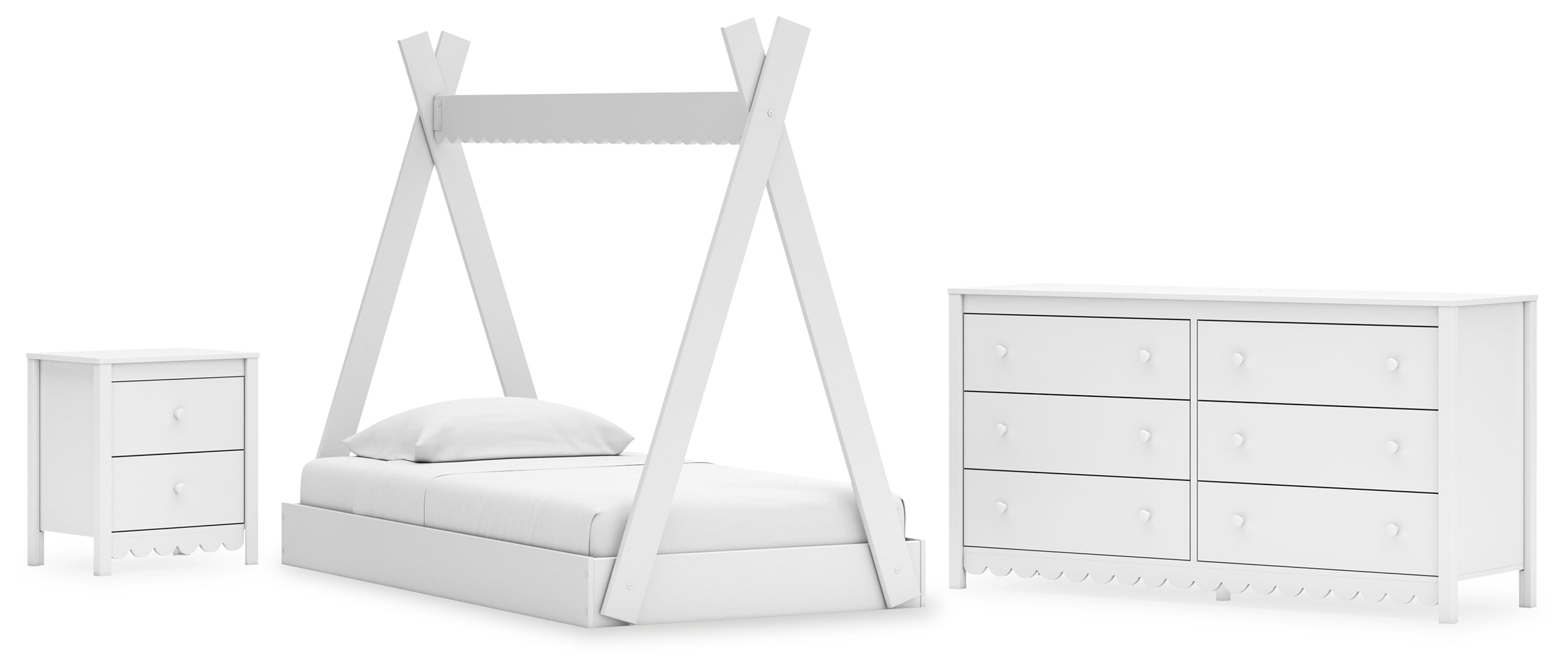 Hallityn Twin Tent Bed with Dresser and Nightstand in White - PKG018821