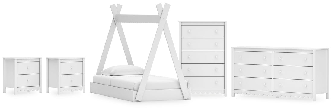 Hallityn Twin Tent Bed with Dresser, Chest and 2 Nightstands in White - PKG019027