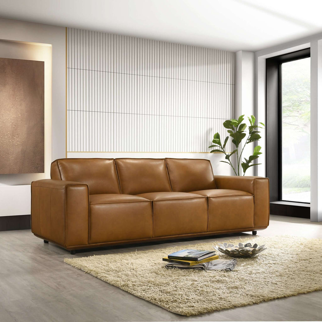 Hanky Geniune Tan Leather Sofa - SOF00402001