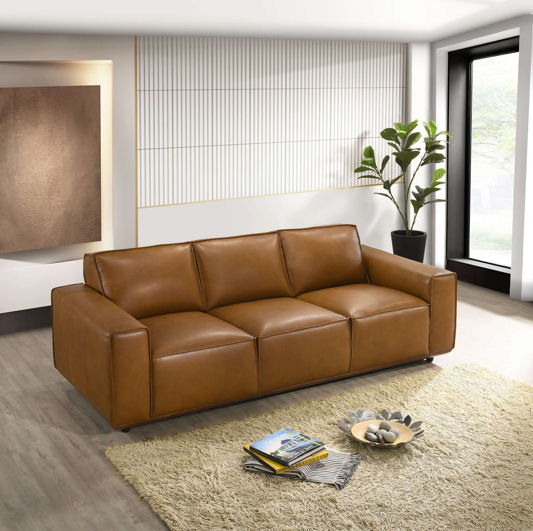Hanky Geniune Tan Leather Sofa - SOF00402001