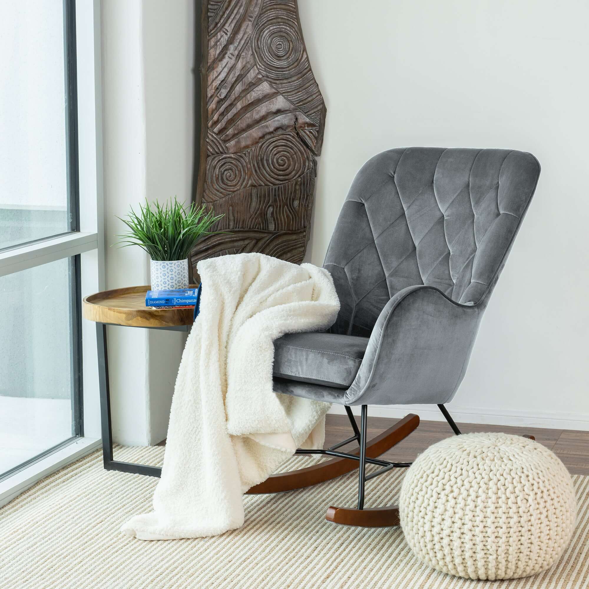 Hannah Mid Century Modern Rocking Chair In Dark Grey - RCH01900401