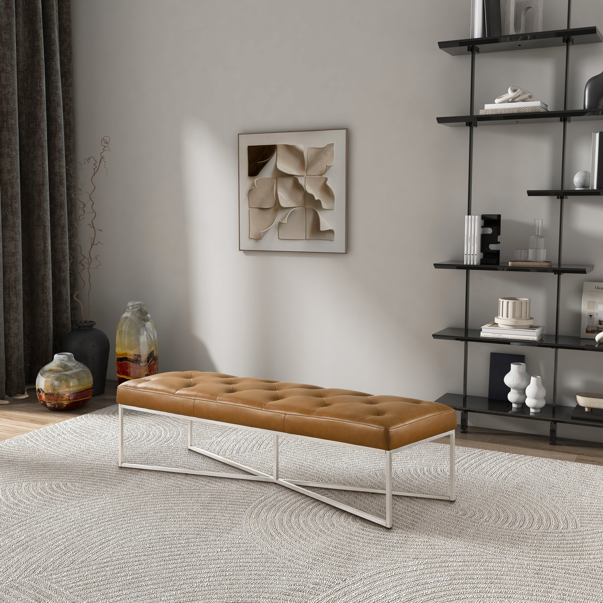 Harper Tan Leather Bench - BEN00402101
