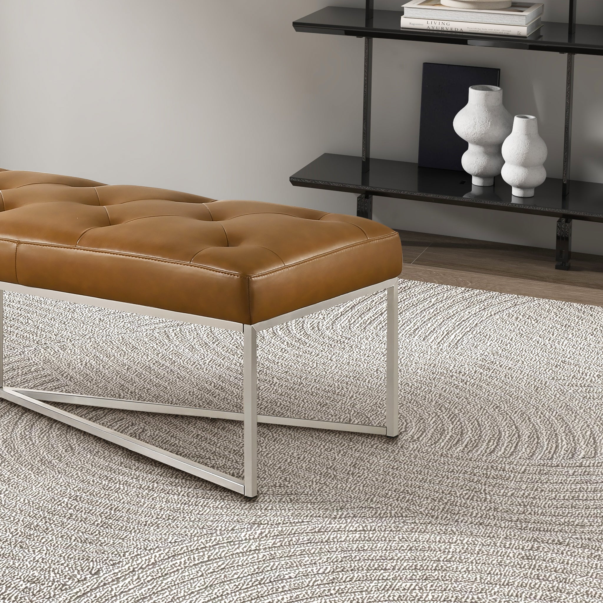 Harper Tan Leather Bench - BEN00402101