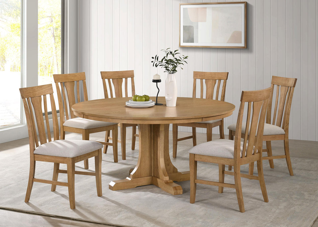 Hartville 7-piece Round Dining Table Set Natural Light Brown - 109460-S7