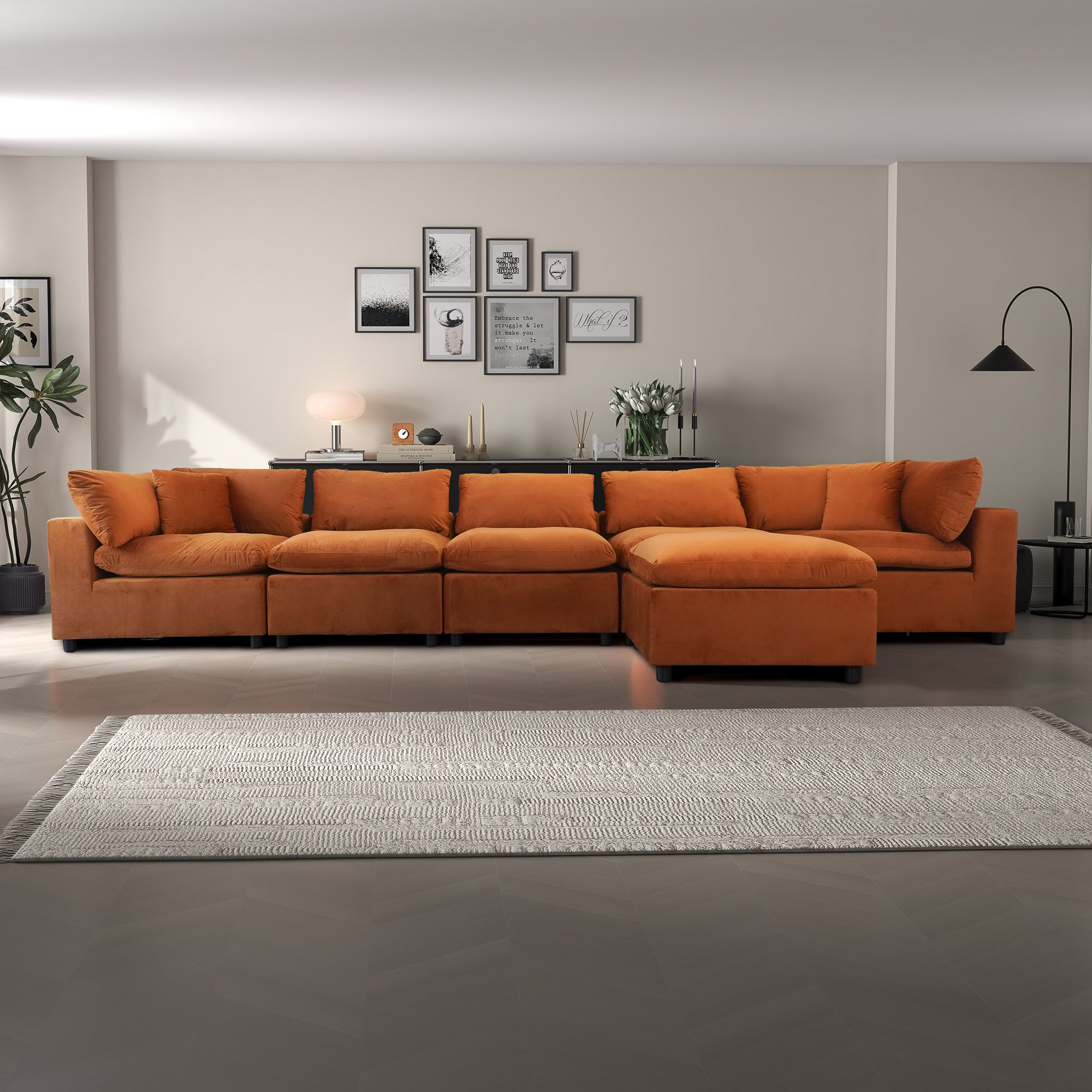 Hayward Burnt Orange Velvet Modular Sectional Sofa - MSC01000401