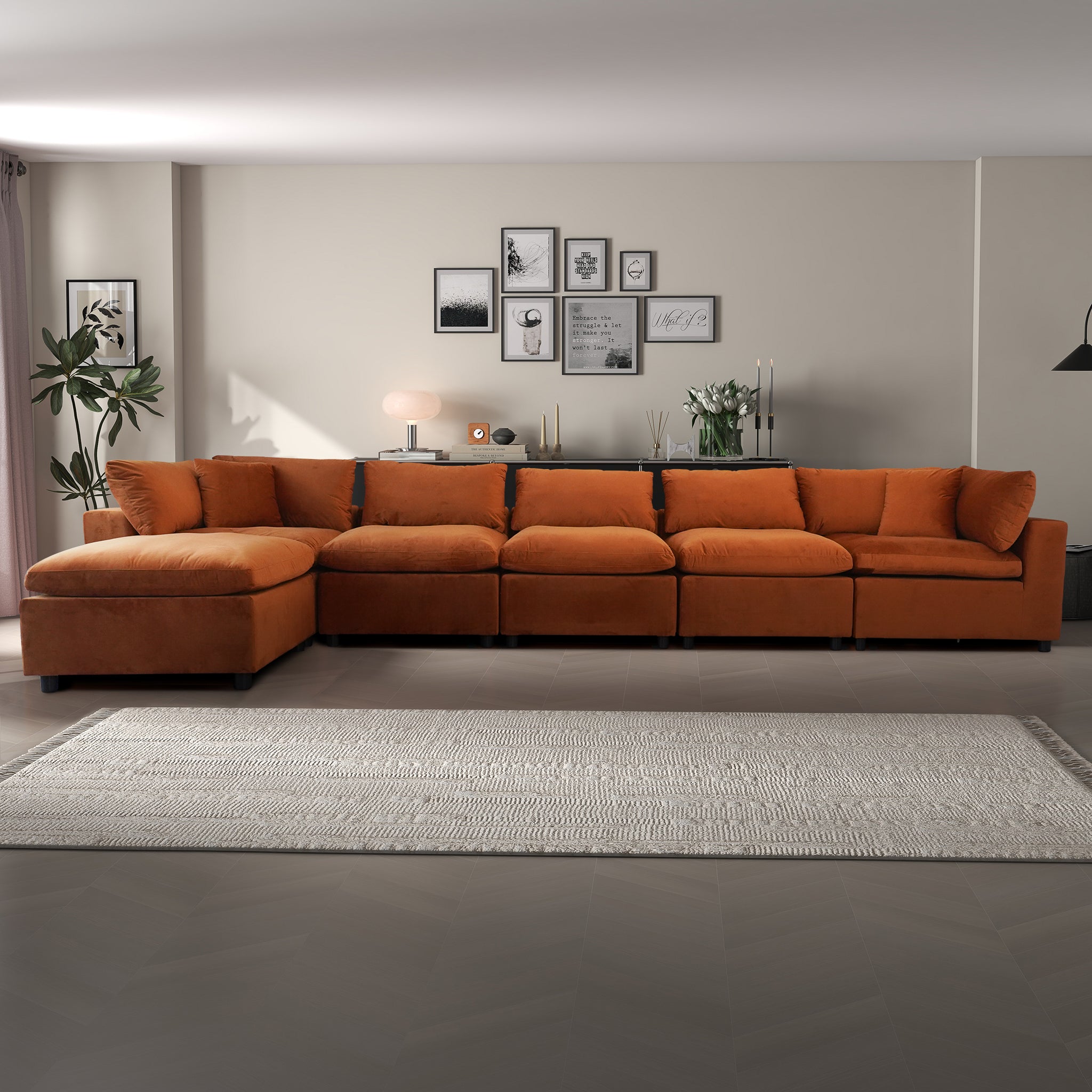 Hayward Burnt Orange Velvet Modular Sectional Sofa - MSC01000401