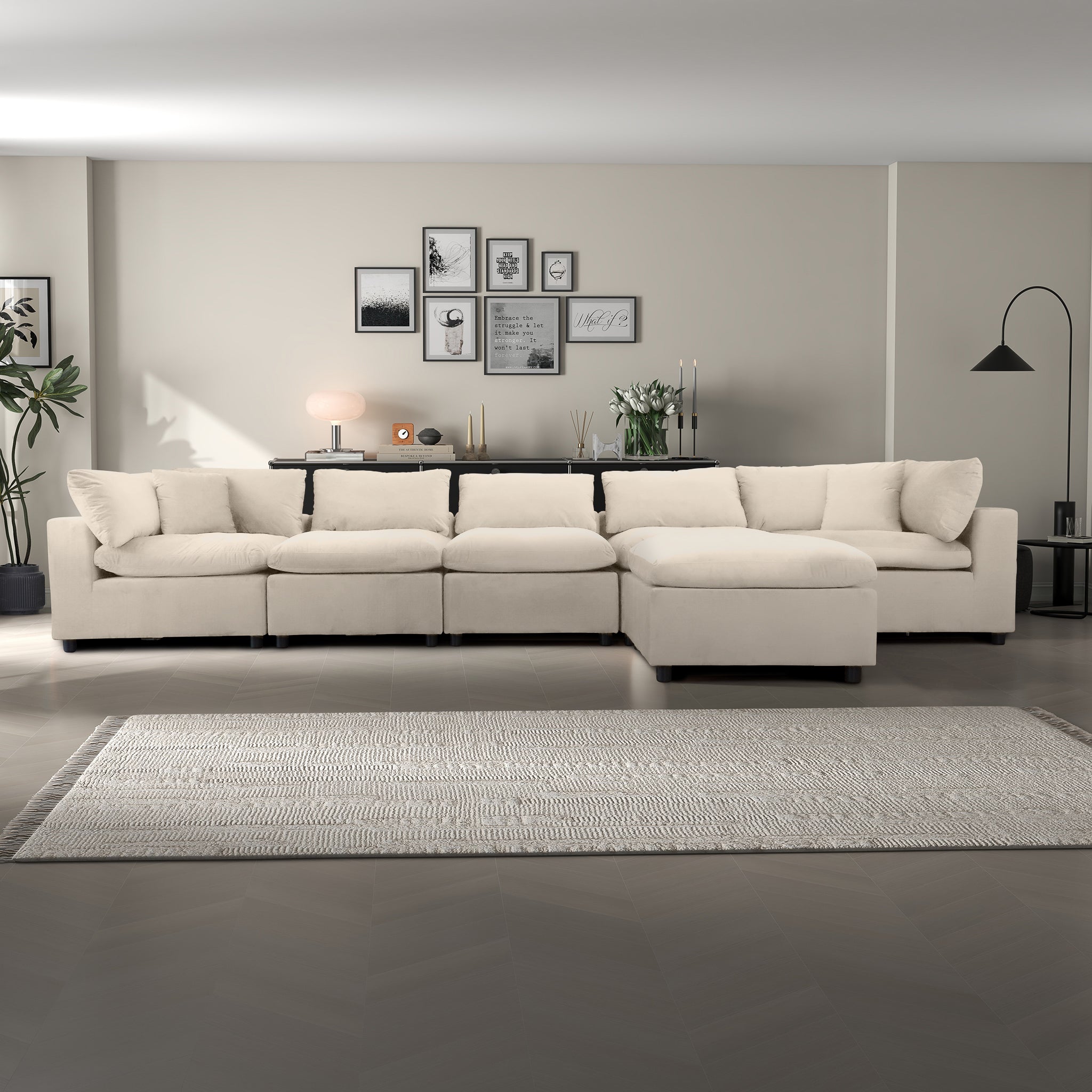 Hayward Ivory Velvet Modular Sectional Sofa - MSC01000402