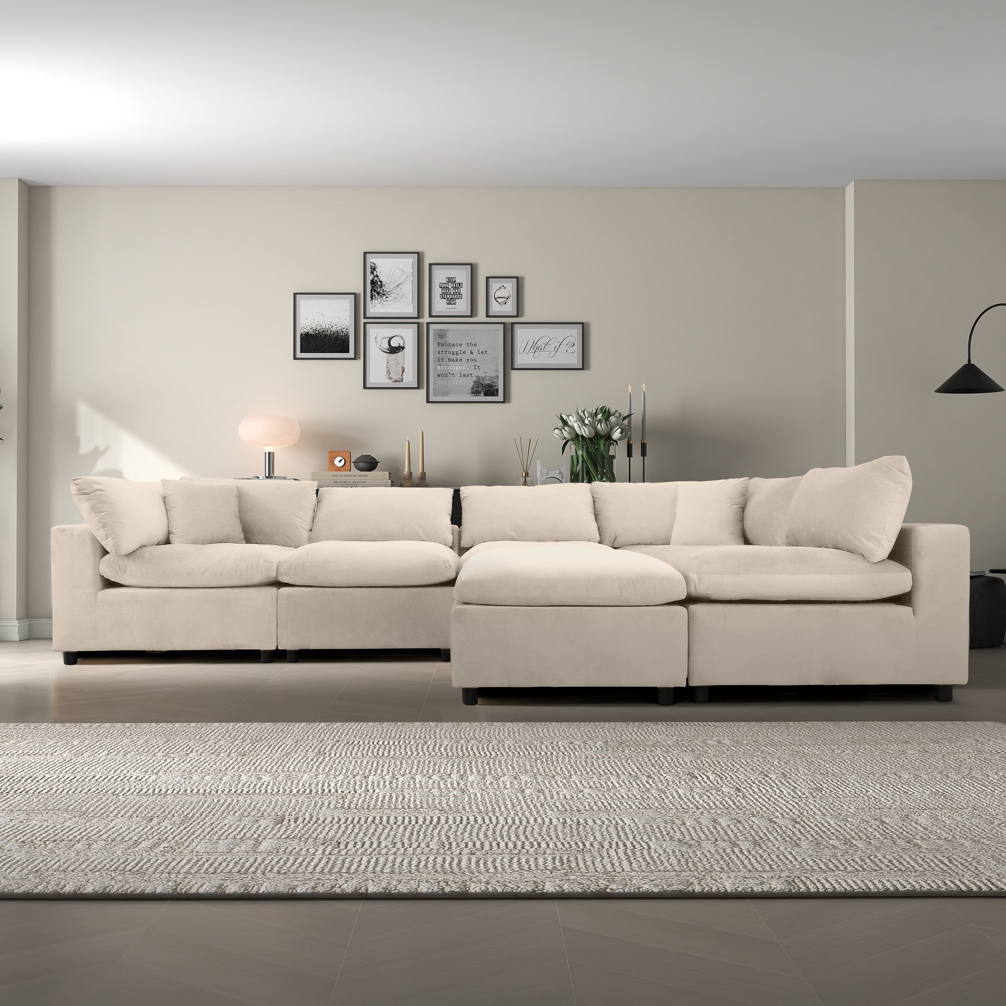 Hayward Ivory Velvet Modular Sectional Sofa - MSC01000402