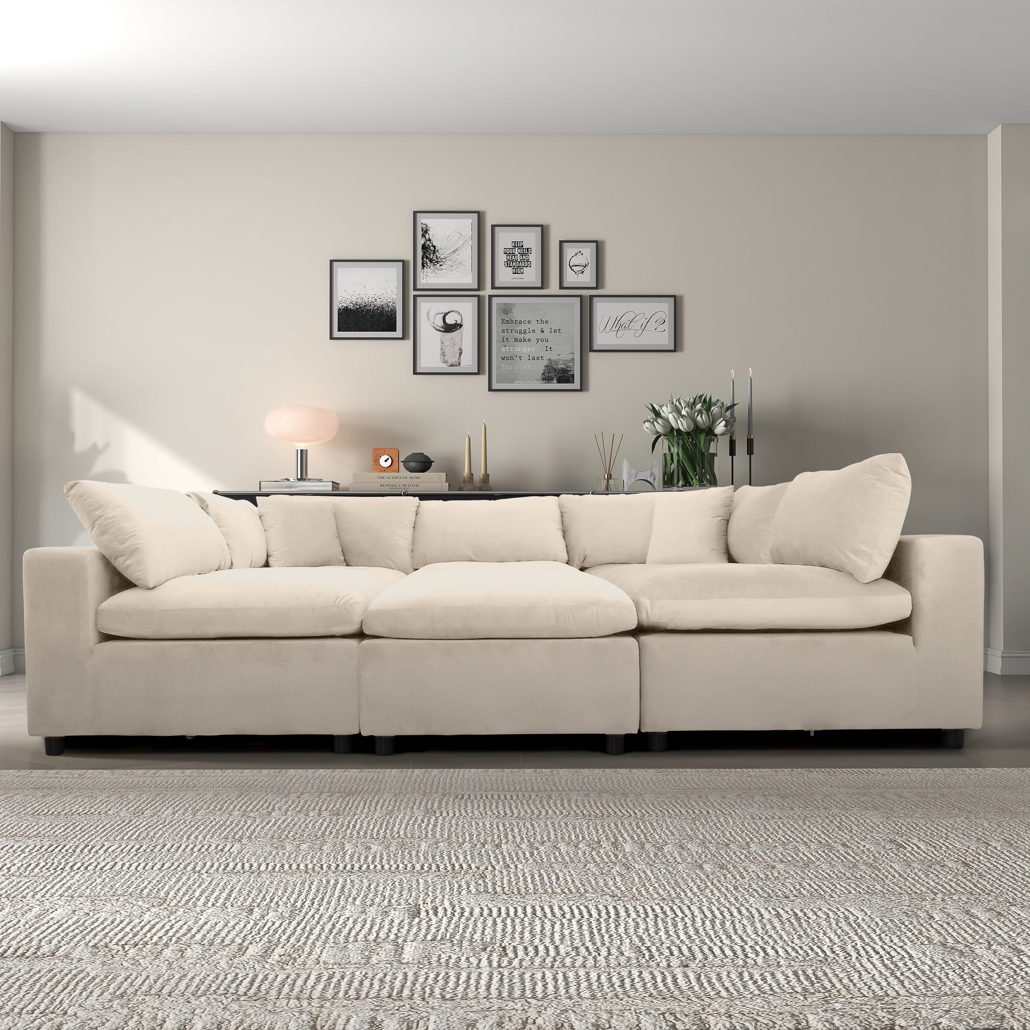 Hayward Ivory Velvet Modular Sectional Sofa - MSC01000402