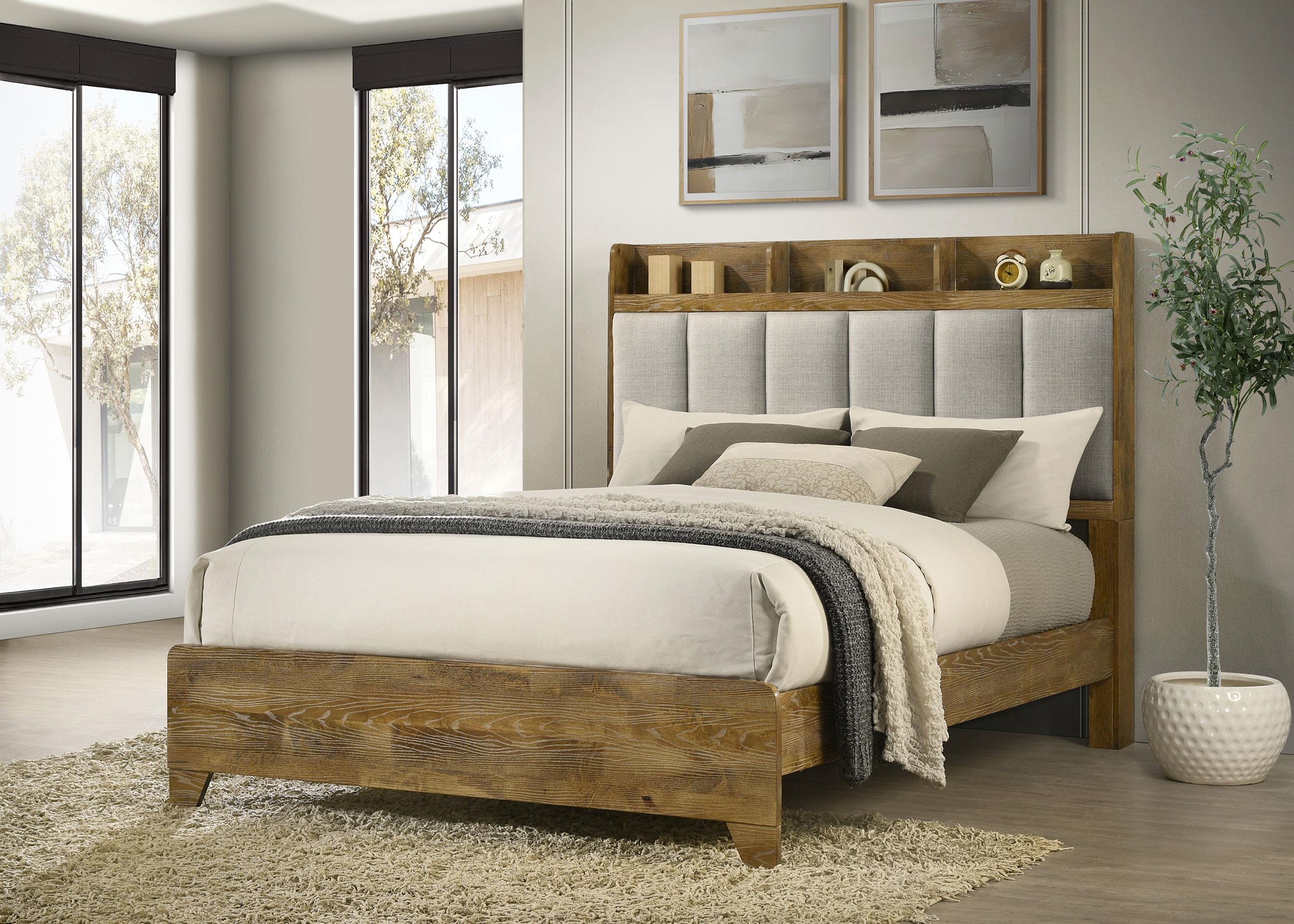 Henderson 57-inch Eastern King Bookcase Panel Bed Medium Oak - 222971KE