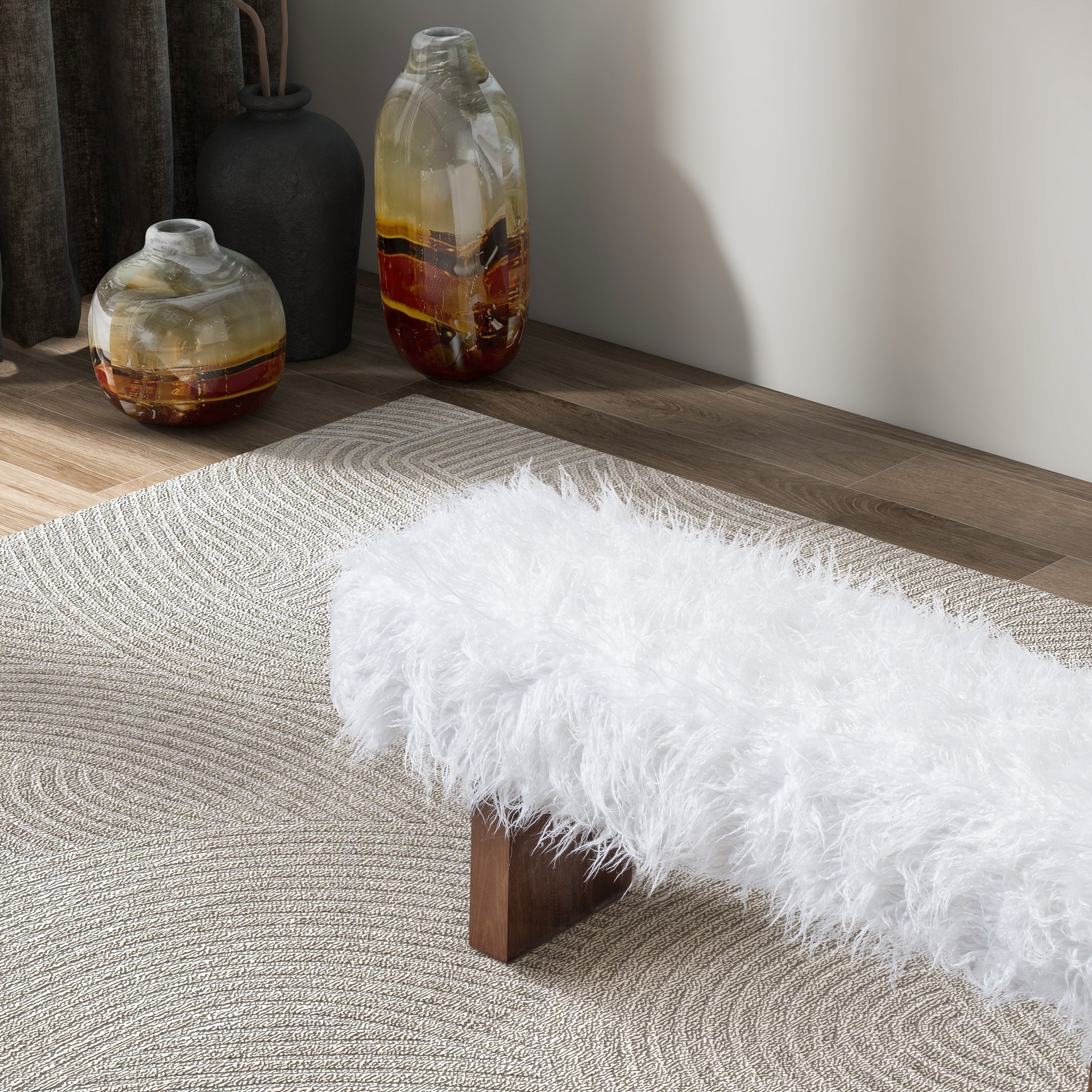 Henley Bench in White Khaki Fur - BEN03002601