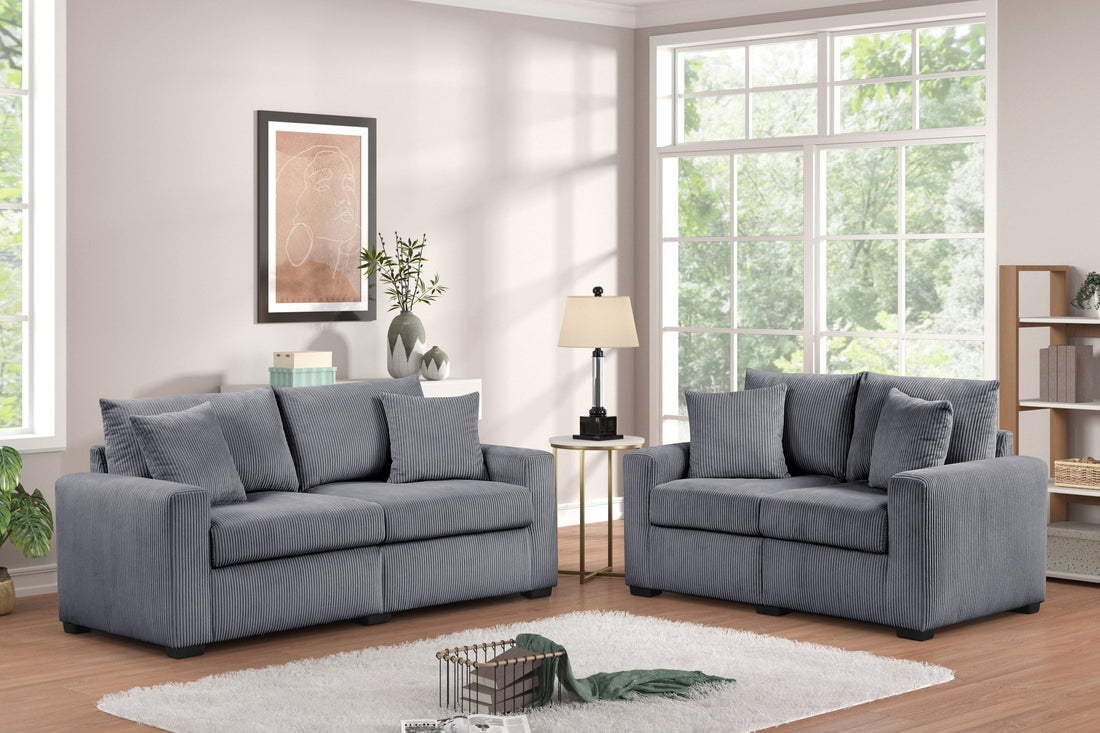 HH1124 Charcoal - Sofa & Loveseat Set - HH1124 2PC CHARCOAL