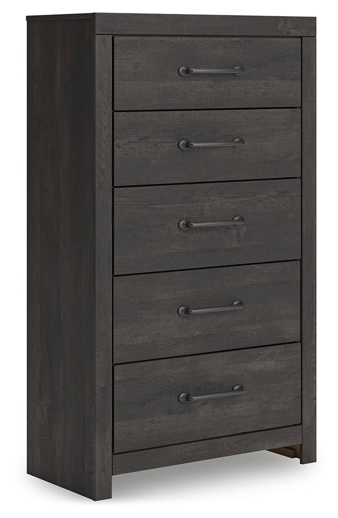 Hollivern Full Panel Bed with Mirrored Dresser, Chest and Nightstand in Dark Gray from Ashley - Luna Furniture