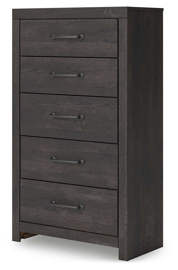Hollivern Full Panel Bed with Mirrored Dresser, Chest and Nightstand in Dark Gray from Ashley - Luna Furniture