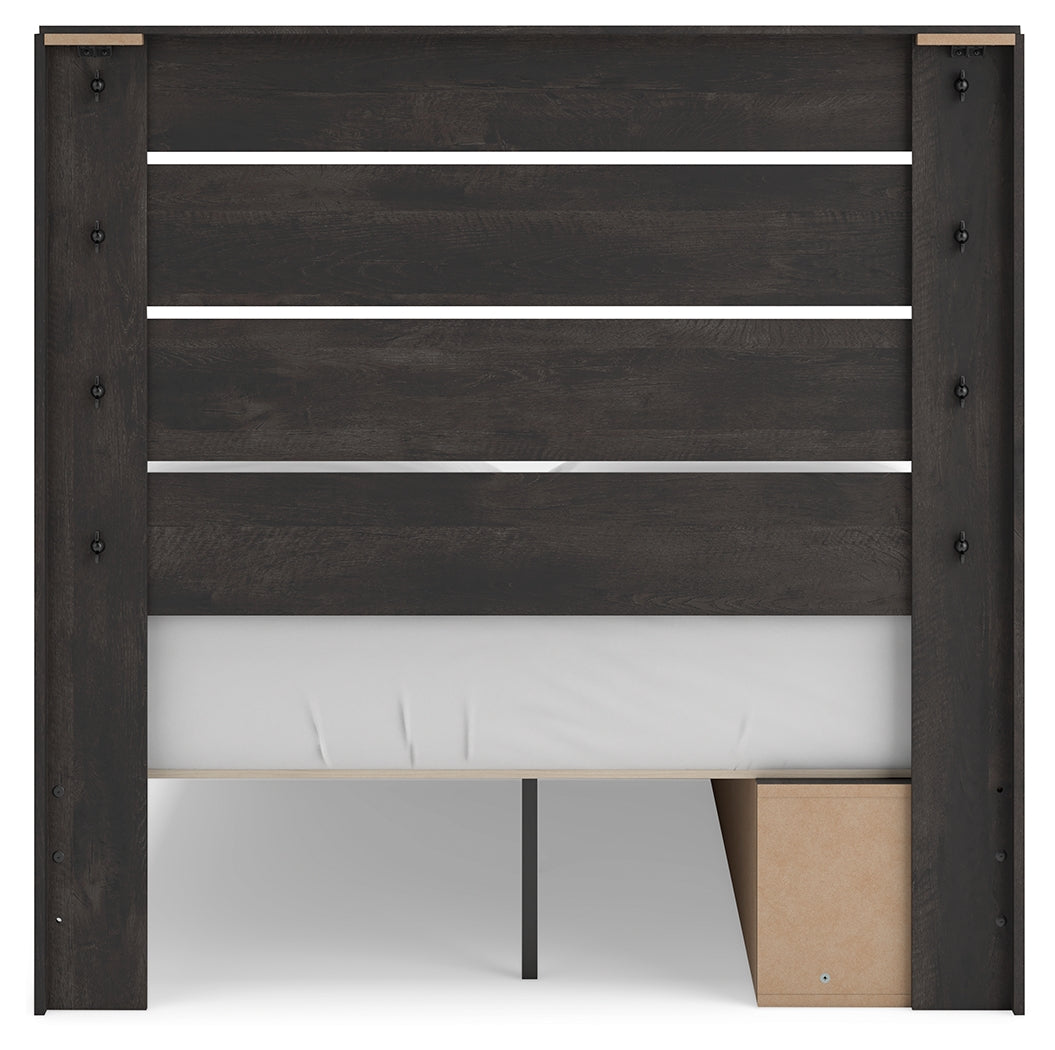 Hollivern Full Panel Bed with Storage with Mirrored Dresser and 2 Nightstands in Dark Gray from Ashley - Luna Furniture
