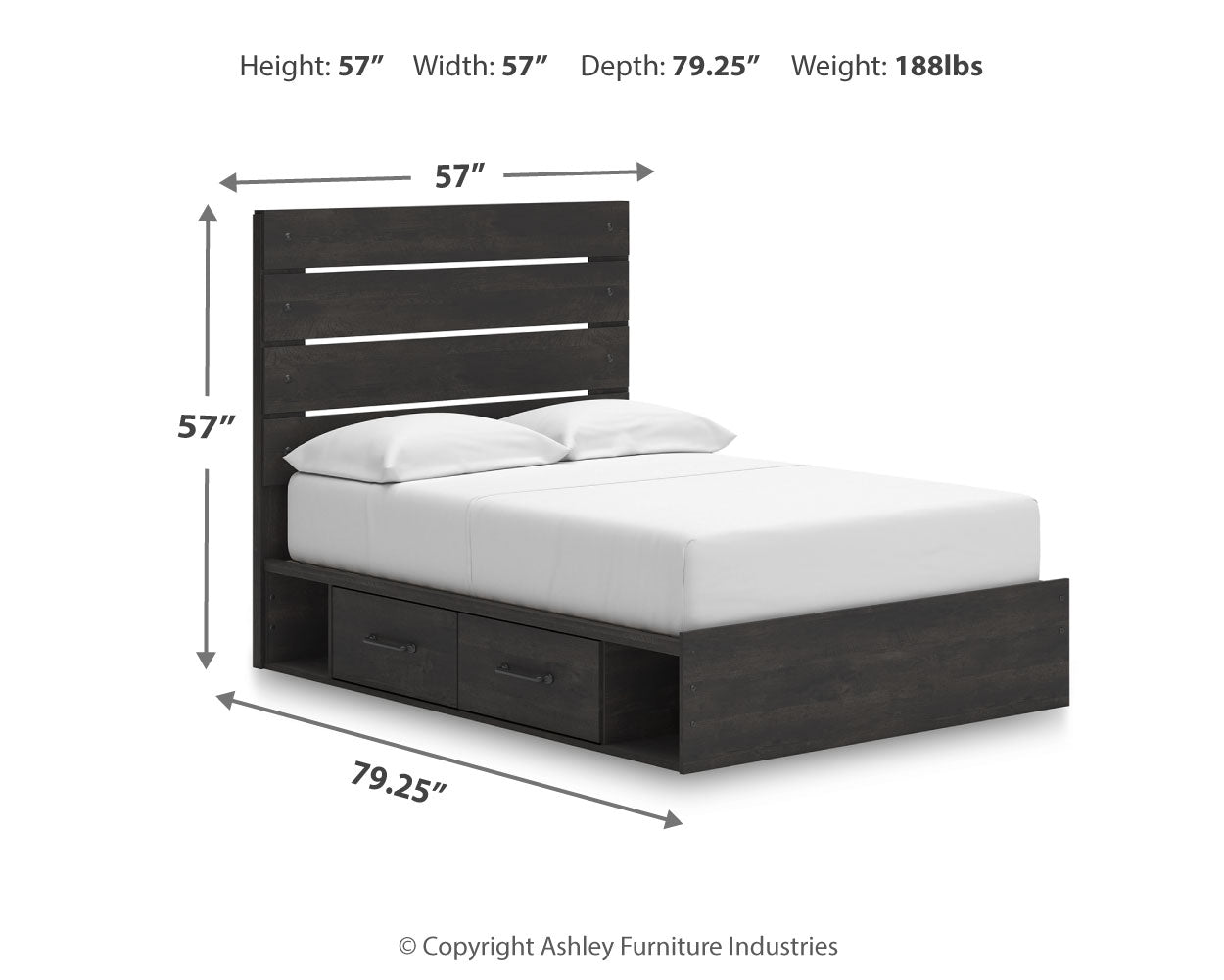 Hollivern Full Panel Bed with Storage with Mirrored Dresser and 2 Nightstands in Dark Gray from Ashley - Luna Furniture